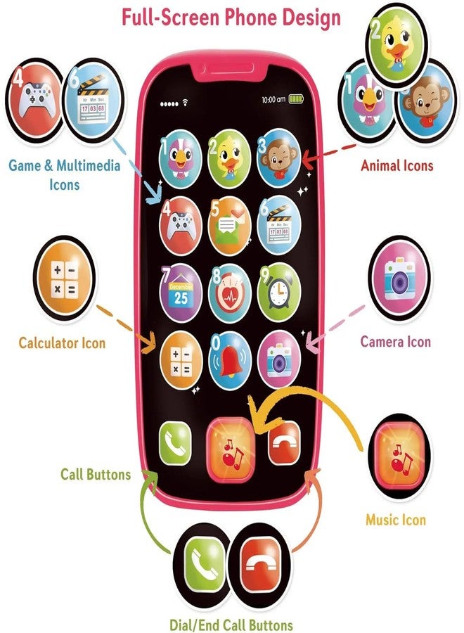 KITMEER Baby Phone Toys for 1 Year Old Boy Girl, My First Learning Play Phone for Kid, Musical Light up Phone Toys 12 18 24 Month, Toys for 1,2 Year Old Boys Girls Multicolour (Pink) - Image 2